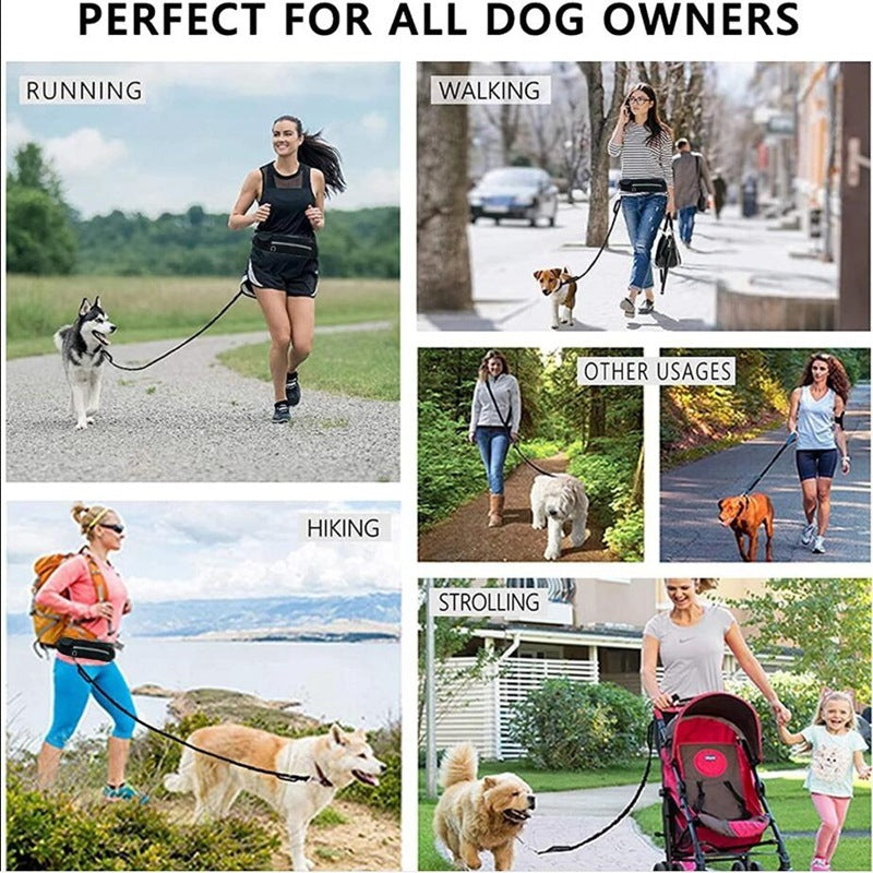 Hands-Free Dog Leash Belt – Shock-Absorbing Bungee, Phone Pocket & Water Bottle Holder - Pawticaa